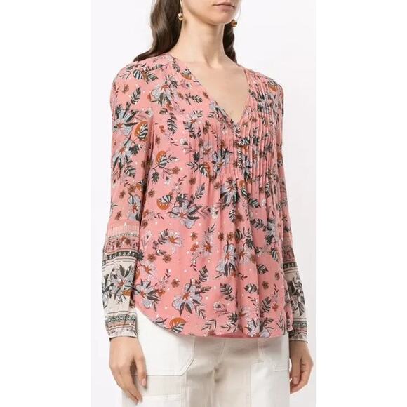 Veronica Beard Lowell Floral Print Silk Blouse Pink Pintuck Metallic Womens 6 - Picture 1 of 7